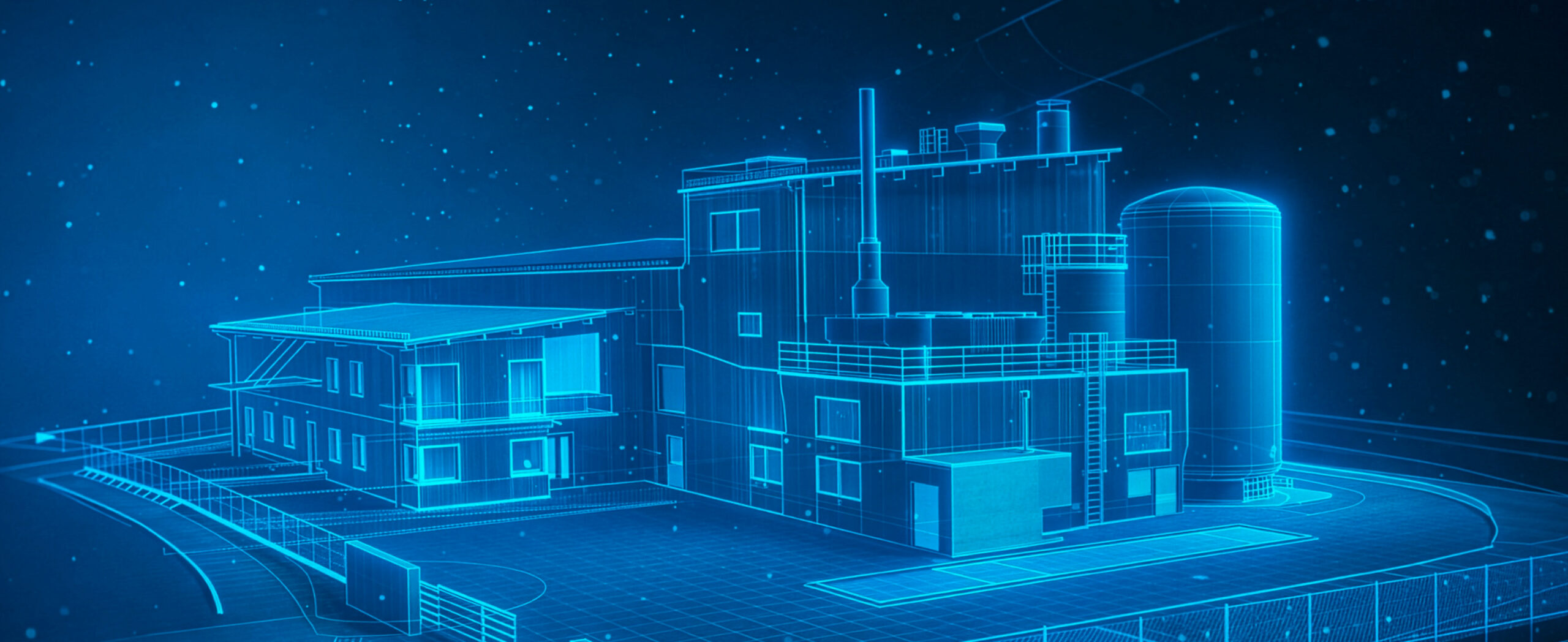 3D Visualisierung eines Gebäudes in blau